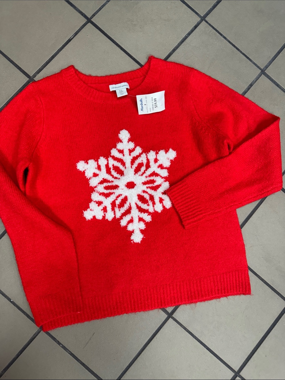 cupcakes & cashmere Red Crewneck Sweater with White Snowflake
